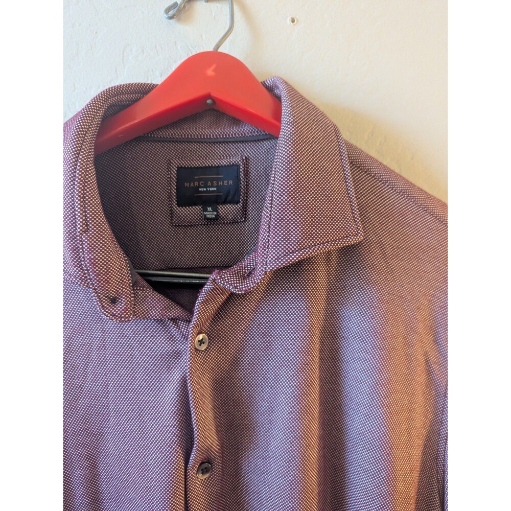 Marc Asher Button Up Shirt Men’s XL Marroon White Geometric Long Sleeves Stretch